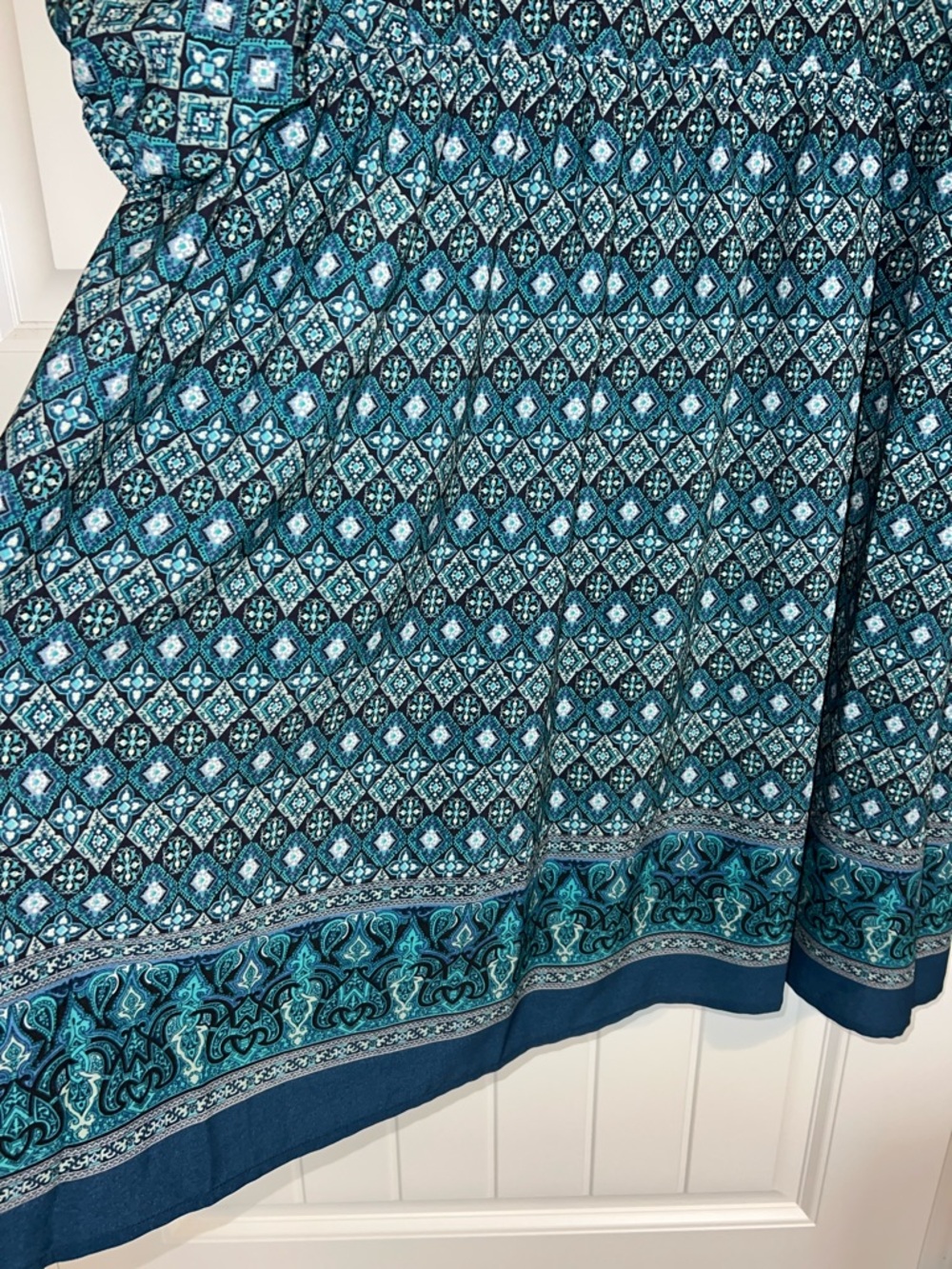 Emma & Michele Teal & Navy Geometric Lightweight Comfy Flowy Boho Dress Size XL - Picture 6 of 8